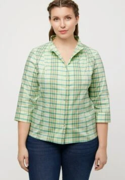 Ulla Popken KARO KELCHKRAGEN 3/4 ARM - Hemdbluse - Lichtblauw