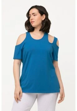 Ulla Popken À MANCHES COURTES COL ROND ET JOLIES DÉCOUPES - T-Shirt Basic - Bleu Turquoise