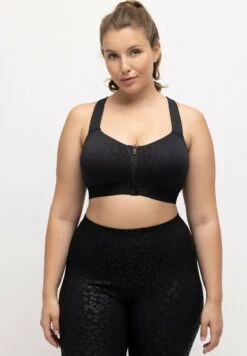 Ulla Popken TONAL LEOPARD - Sport-BH Mit Leichter Stützkraft - Black