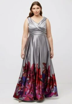Ulla Popken FLORAL BORDER SLEEVELESS WRAP LOOK - Ballkleid - Gray Metal -Ulla Popken e8d55705f755475f97d823d016537af0