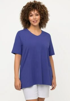 Ulla Popken A-LINIE V-AUSSCHNITT HALBARM - T-Shirt Basic - Blue Purple