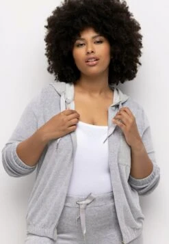 Ulla Popken LOUNGEWEAR KAPUZE - Sweatjacke - Hellgrau Mélange -Ulla Popken ec8e9cf29c7e4a4fb1aa5e5141fbe599