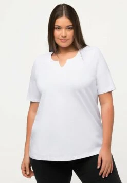 Ulla Popken À MANCHES COURTES, AVEC DÉCOUPE EN FORME DE GOUTTE. LIGN - T-Shirt Basic - Blanc Neige