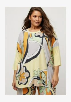 Ulla Popken OVERSIZED RUNDHALS 3/4-ARM - Strickpullover - Zitronengelb