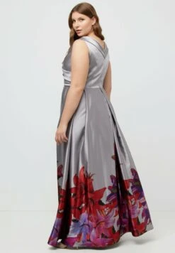 Ulla Popken FLORAL BORDER SLEEVELESS WRAP LOOK - Ballkleid - Gray Metal -Ulla Popken f1aecba3487641e7b87fe85d0ccd39eb