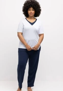 Ulla Popken SET COLOURBLOCKING V-AUSSCHNITT HALBARM - Nachtwäsche Set - Wolke