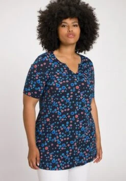 Ulla Popken LONGLINE PATCH PRINT A-LIJN RONDE HALS KORTE MOUWEN - T-Shirt Print - Zwart -Ulla Popken f52d4a53989a407eb79dfd8bf6f95697