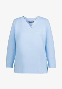 Ulla Popken CHAIN DETAIL V NECK STRETCH - Sweatshirt - Ice Blue -Ulla Popken f8539a7aa5bf4cda98f187d0fa430557